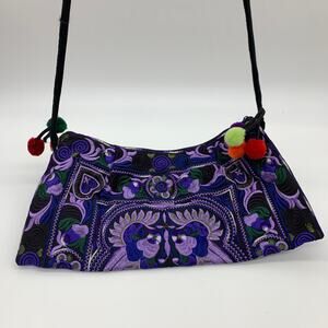 Embroidered Crossbody Bag Purple Small Purse